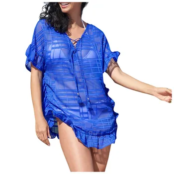 Women's Fashion Sheer Beach Loose Bikini Cover Up Seaside Sun Shirt biquinis feminino tendência 2023 костюм женский летний