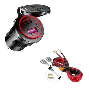 Автомобильное зарядное устройство USB 3X PD Type C и быстрое зарядное устройство QC 3.0, розетка 12 В с выключателем красного цвета