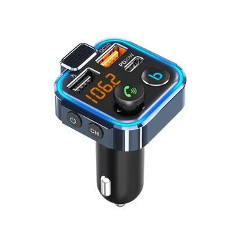 Автомобильный FM-передатчик Звук Быстрое USB Зарядное Устройство Автомобильный адаптер Поддержка 42 Вт PD + QC3.0 Светодиодная подсветка Беспроводной вызов
