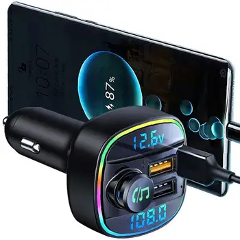Автомобильный беспроводной адаптер FM-передатчика USB C 5.0 FM-передатчик для автомобиля Беспроводной музыкальный плеер Автомобильный комплект FM-передатчика с