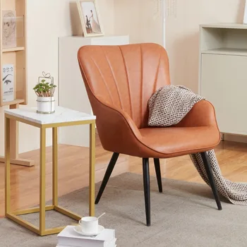 Акцентное кресло Larksperal середины века, кресло с откидной спинкой и металлическими ножками для гостиной, искусственная кожа, коричневый