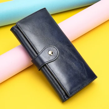 Антимагнитный RFID женский кошелек из натуральной кожи средней длины в стиле ретро для женщин, 3-х кратная сумочка, портмоне, держатель для карт