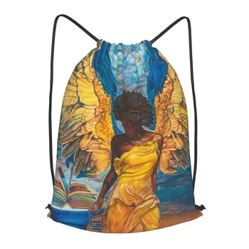 Африканская женщина, рюкзак с золотыми крыльями Ангела, Мужская спортивная сумка для занятий в тренажерном зале, рюкзак для занятий йогой, рюкзак для женщин