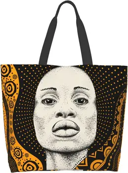 Афроамериканская Черная сумка-тоут для девочек, Повседневные многоразовые Большие продуктовые сумки, Женская сумка через плечо