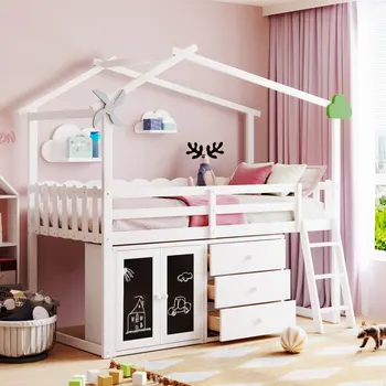 Белая домашняя кровать Twin Size с тумбочкой и выдвижными ящиками, легко монтируемая для внутренней мебели для спальни