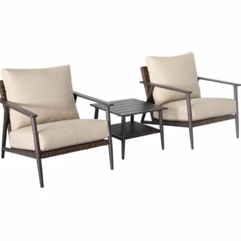 Бесплатная комбинированная садовая мебель бистро шезлонг плетеный диван из ротанга, стулья-пуфики с приставным столиком в наличии