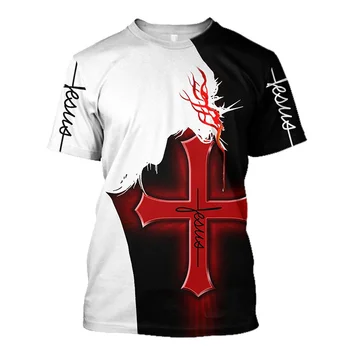 Бог, Религия, Христос, Иисус, Крест, Уличная одежда с 3D принтом, винтажные футболки Оверсайз, Летняя мужская футболка в стиле хип-хоп, Свободный короткий рукав