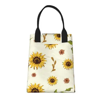 Большая модная сумка для покупок Sunflower с ручками, многоразовая хозяйственная сумка из прочной винтажной хлопчатобумажной ткани