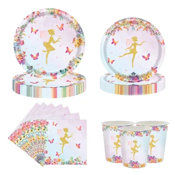 Вечеринка по случаю дня рождения принцессы цветочной феи бумажный стаканчик тарелка Одноразовая посуда для украшения вечеринки в пользу маленькой девочки Серия принадлежностей
