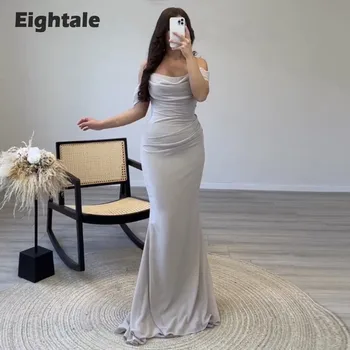 Вечернее платье Eightale серебристого цвета для свадебной вечеринки, шифон с открытыми плечами, арабские складки, платья для выпускного вечера в стиле русалки, платье знаменитостей