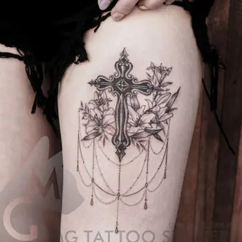 Временные татуировки в виде готического креста, сексуальные художественные кисточки, подвесная татуировка, Ретро-наклейка с цветком Лилии, Карнавальные поддельные татуировки для женщин
