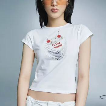 Высококачественная Женская футболка 2023, Белый Уличный Дизайн, Весенне-летняя Блузка, Сексуальные Укороченные Топы, Одежда, Модный Боди, Футболки Y2k Goth