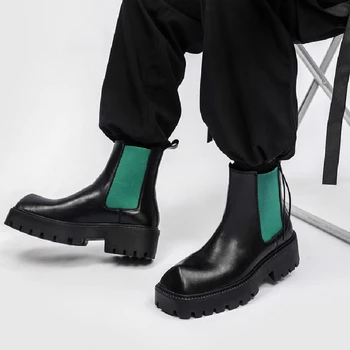 Высококачественные мужские ботинки Челси Мужские кроссовки на толстой подошве С квадратным большим носком Мужская обувь на платформе Зимние плюшевые теплые зимние ботинки