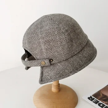 Высококачественные шерстяные саржевые шляпы-ведерки, женские осенне-зимние ретро-британские модные универсальные кепки-тазики с короткими полями для мужчин
