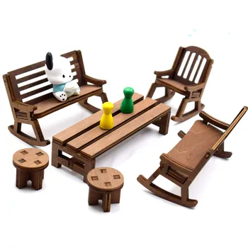 Деревянная пейзажная мини-мебель табуретки стулья столы кукольные домики декоративный реквизит и украшения Миниатюрная модель Подарок