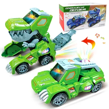 Деформируемые игрушки-динозавры для мальчиков и девочек, игрушечные машинки-динозавры 2 в 1 для детей, трансформирующаяся светодиодная машина-динозавр с музыкой