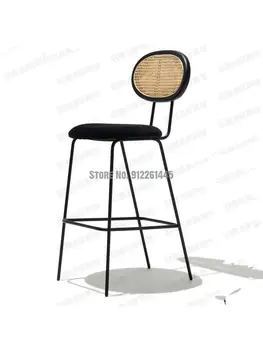 Дизайнерский барный стул из ротанга, скандинавский высокий стул с простой спинкой, бар для отдыха, кафе, ретро-бар, стул на стойке регистрации.