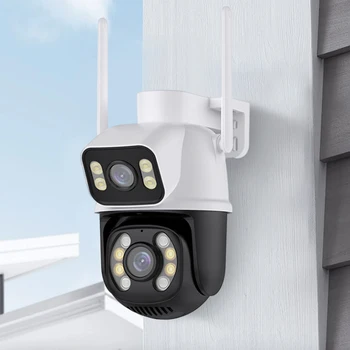 Домашняя видеокамера 4K 8MP, беспроводная камера для помещений с двумя объективами 2.4 G, Инфракрасное ночное видение, Водонепроницаемая звуковая сигнализация IP65, бытовая безопасность