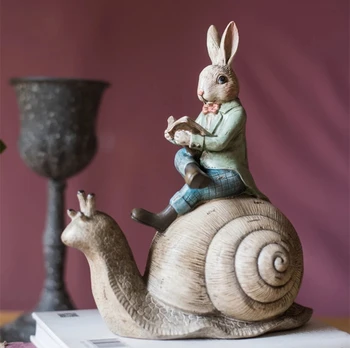 Европейская креативная скульптура из смолы Кролик читающий верхом на улитке украшение домашнего сада поделки украшение гостиной статуя