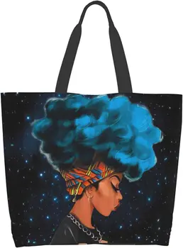 Женская афроамериканская холщовая сумка-тоут Женская кухонная многоразовая продуктовая сумка Холщовая хозяйственная сумка Пляжная сумка через плечо для улицы
