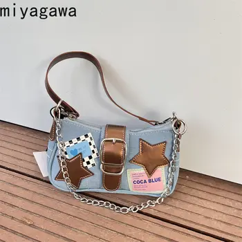 Женская джинсовая холщовая сумка Miyagawa 2023, новая модная маленькая сумка для подмышек, универсальная Корейская сумка на цепочке, сумка через плечо