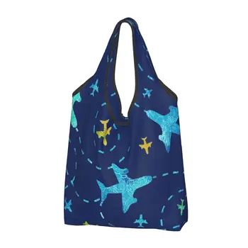 Женская Повседневная сумка для покупок на плечо Nay Blue Airplane, большая вместительная сумка-тоут, портативная сумка для хранения, складные сумки