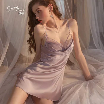 Женская роскошная сексуальная пижама, повседневное удобное платье-камзол, атласный глубокий V-образный вырез, Однотонная Удобная верхняя одежда, домашняя одежда