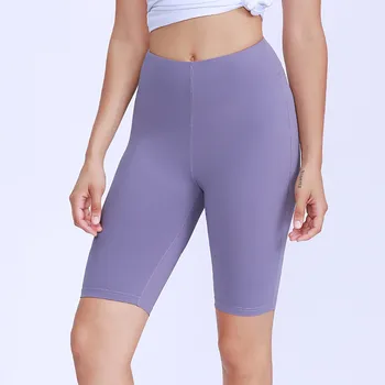 Женская спортивная одежда, однотонные штаны для занятий велоспортом, йогой, бегом, брюки с высокой талией, металлические шорты для йоги, шорты для йоги из полиэстера