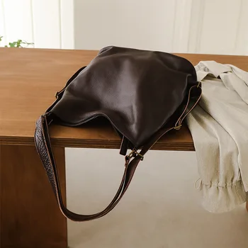 Женская сумка из натуральной кожи, модная сумка на плечо из воловьей кожи, простой универсальный рюкзак, повседневная сумка подмышками большой емкости