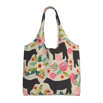 Женская сумка-тоут с цветочной коровьей фермой, многоразовая сумка для работы, путешествий, бизнеса, пляжа, шоппинга, школы