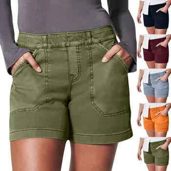 Женские шорты из эластичной саржи обычного кроя, походные шорты с карманами, летние повседневные спортивные шорты Chino Short