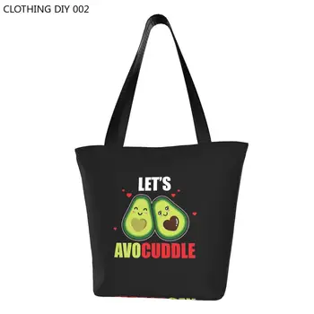 Забавные сумки-тоут с парой кавайных авокадо для покупок, перерабатывающие продукты, холщовая сумка для покупок на плечо Let's Avocuddle Grocery