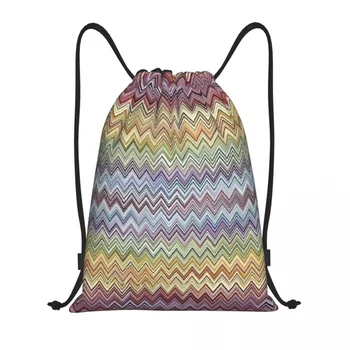 Изготовленная на Заказ Бохо-шикарная Современная сумка на шнурке с зигзагообразным рисунком Для мужчин И женщин, Легкий Геометрический Многоцветный рюкзак для хранения в спортивном зале