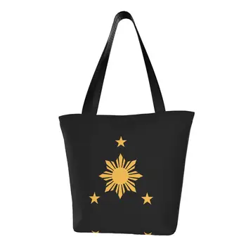 Изготовленная на заказ холщовая сумка для покупок под флагом Филиппин с 3 звездами и Солнцем, женская прочная сумка для покупок с продуктами