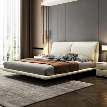 Итальянская плавающая кровать кожаная кровать Nordic modern simple главная спальня с двуспальной кроватью