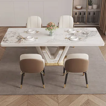Итальянский обеденный стол, элитный бытовой, современный и минималистичный обеденный стол, легкий роскошный обеденный стол и стул