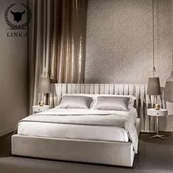 Итальянский стиль легкий роскошный стиль кожа художественная кожаная кровать высокого класса изготовленная на заказ металлическая спальня главная кровать креативная простая двуспальная кровать 1.8