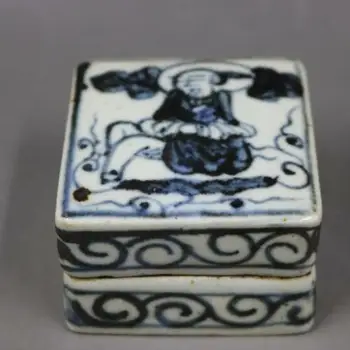 Китайская синяя и белая фарфоровая коробка для чернил с рисунком персонажа Ming Rouge Box 2.4 