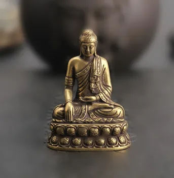 Коллекция Китайская Латунная Резная Дюймовая Статуя Будды, Лотос Будды Шакьямуни, Изысканные Маленькие Статуэтки В Подарок
