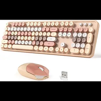 Комбинированная беспроводная клавиатура и мышь Dilter, 104 клавиши, полноразмерные клавиатуры с круглой крышкой 2,4 ГГц, красочные клавиатуры, разъем USB-приемника и