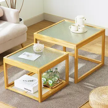 Комбинированный журнальный столик из бамбука, Журнальные столики для гостиной, Квадратный Приставной столик, Центральный столик для гостиной, Домашние чайные столики