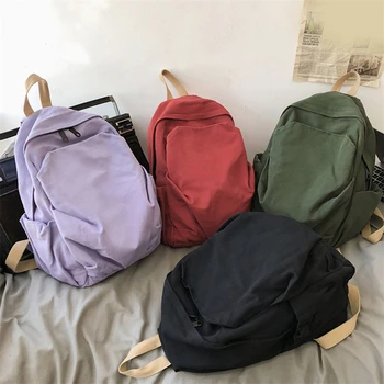 Корейские женские рюкзаки Однотонная школьная сумка на молнии в стиле колледжа, Модные холщовые Простые портативные сумки большой емкости 2023 Новинка