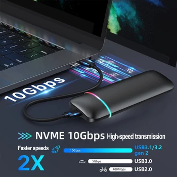 Корпус SSD M.2 NVMe/NGFF Внешний жесткий диск с двойным протоколом USB Type-C USB3.1 10 Гбит/с RGB Подсветкой для M.2 SSD 2230 2242 2260 2280