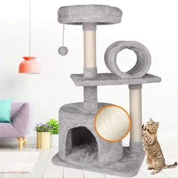 Кошачье дерево, взбирающееся на дерево, плюшевое кошачье дерево с большой мебелью для кошек в туннельной пещере