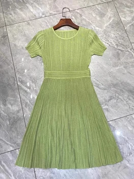 Летнее роскошное Новое женское высококачественное зеленое трикотажное платье с коротким рукавом 2023 для леди Ddxgz2v 7,13