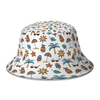 Летняя панама в стиле харадзюку с летним пляжным рисунком, женские и мужские шляпы для рыбалки, Осенняя панама для путешествий на открытом воздухе для Боба