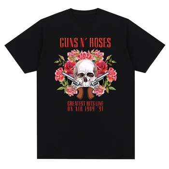 Летняя футболка из 100% хлопка с графическим 3D принтом Guns N Roses, футболка с короткими рукавами Для мужчин и женщин, топы винтажных рок-групп, уличные футболки Оверсайз