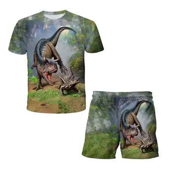 Лидер продаж, комплект из 2 предметов, детская одежда, футболка с рисунком динозавра + штаны, комплекты для маленьких мальчиков и девочек, модный детский костюм