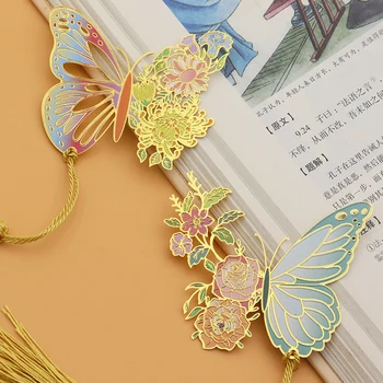 Металлические Закладки в виде цветов-бабочек в китайском стиле, Изящно Полая Подвеска с кисточкой, Зажим для книги, Школьные принадлежности, Инструмент для чтения для студентов