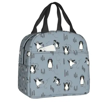 Милая зимняя сумка для ланча с ледяными пингвинами, утепленная сумка для ланча с рисунком пингвина, термос-холодильник для ланча